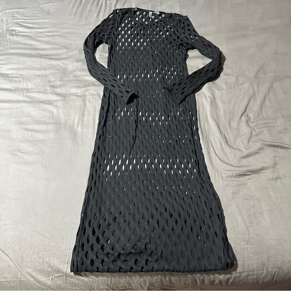 Black Long Sleeve Mesh Dress Bikini Cover Up